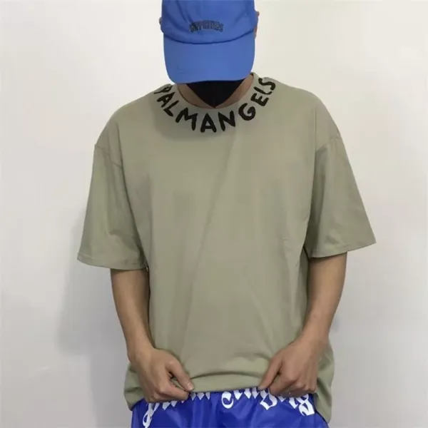 Palm Angels Logo Collar Oversized T-Shirt Olive - 1