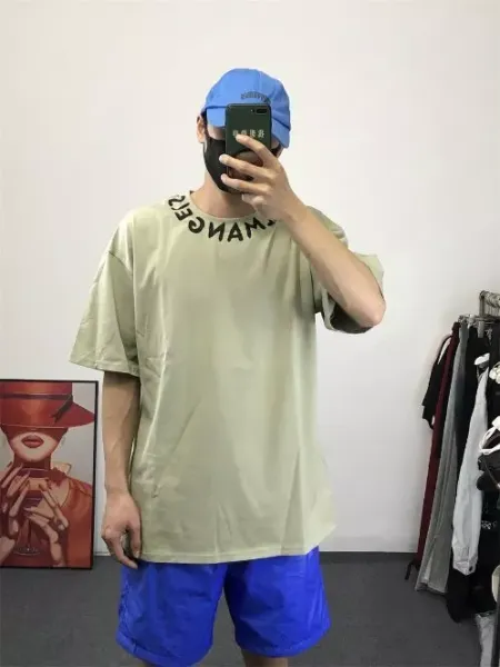 Design Oversized Graphic T-Shirt in Beige with Blue Shorts Set - 32