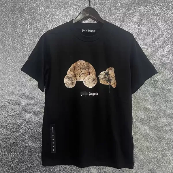 Palm Angels Distressed Bear Print Black T-Shirt - 1