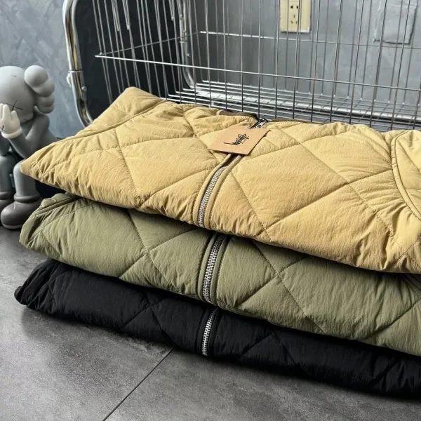 Stussy 8-Ball Quilted Bomber Jacket Beige and Olive Green Outerwear Jacket - 8