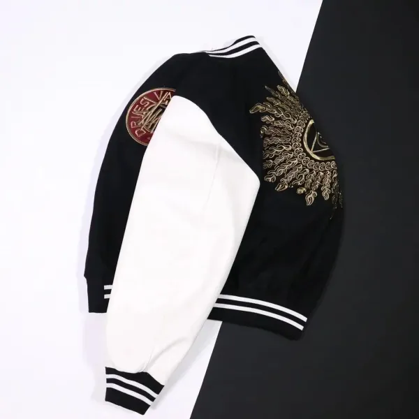 Stussy x Dries Van Noten Letter Pattern Embroidered Animal Patch Varsity Jacket Black Outerwear Jacket - 3
