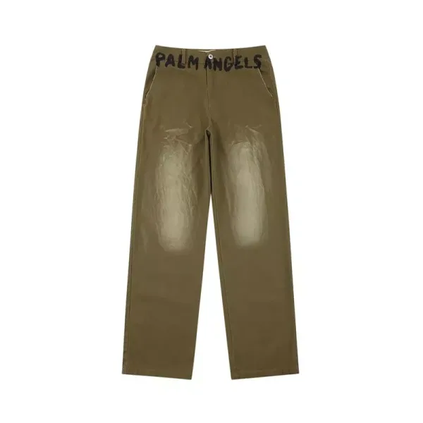 Palm Angels Logo Waistband Pants Army Green - 1