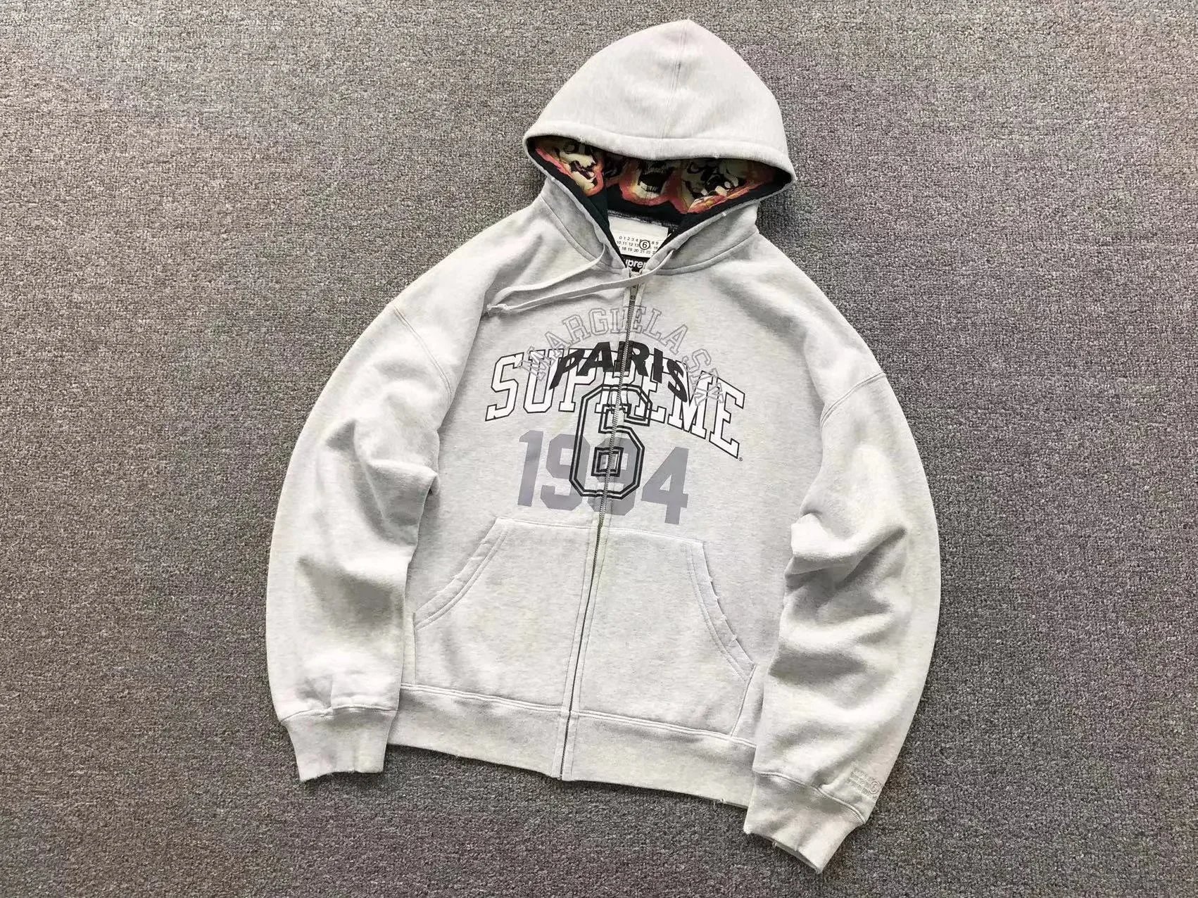 Supreme MM6 Maison Margiela Zip Up Hooded Sweatshirt Ash Grey