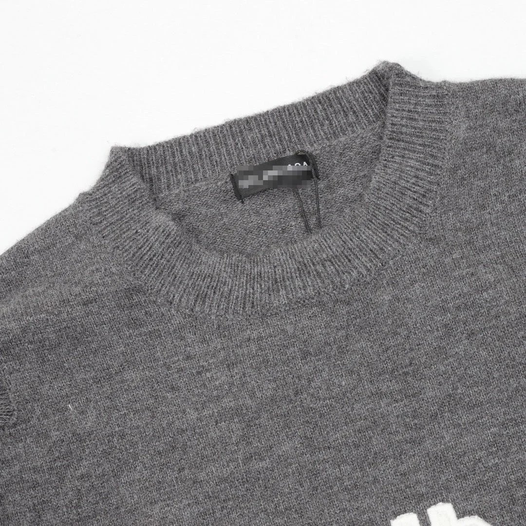 Balenciaga Double B Embroidered Knit Crewneck Sweater Gray - 7
