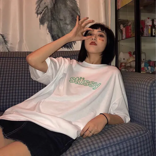 Stussy Designs In USA Green Logo T-Shirt White - 8