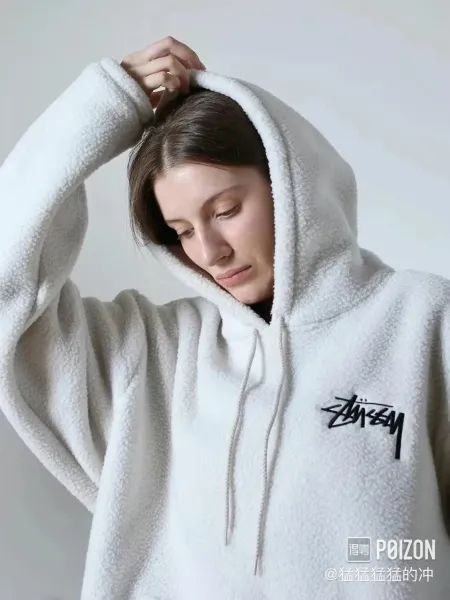 Stussy Fleece Hoodie White Navy Black - 5