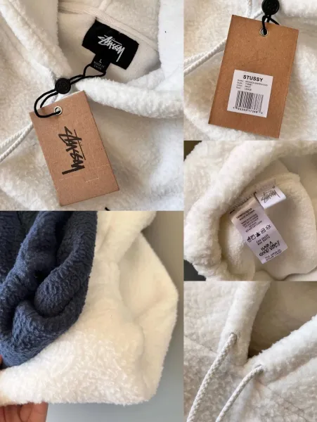 Stussy Fleece Hoodie White Navy Black - 10