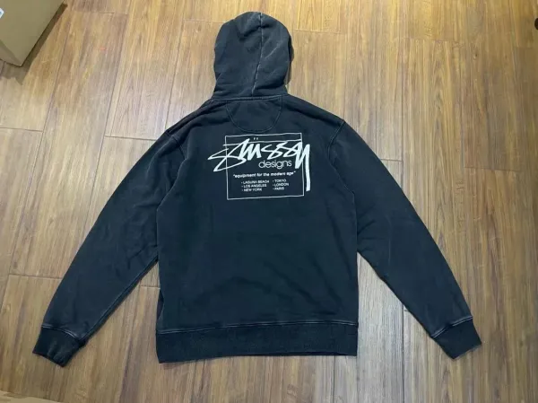Stussy Box Logo Washed Black Hoodie - 3