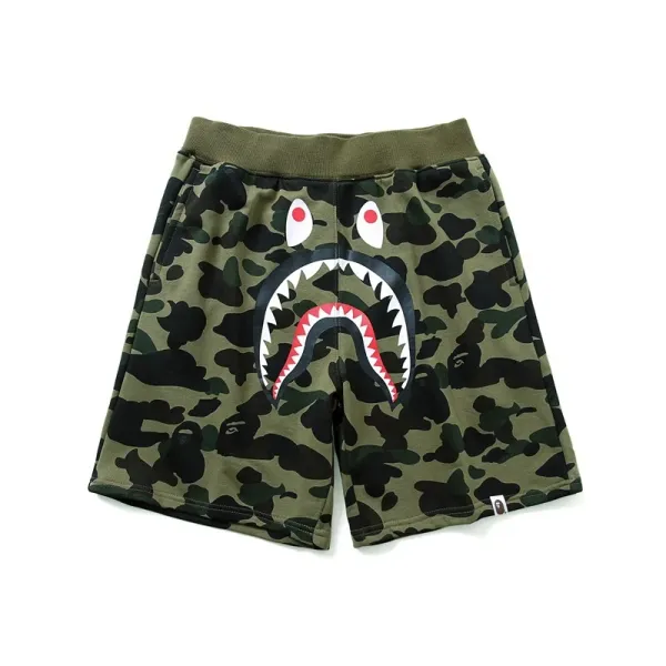 A Bathing Ape Shark Camo Print Black Shorts - 3