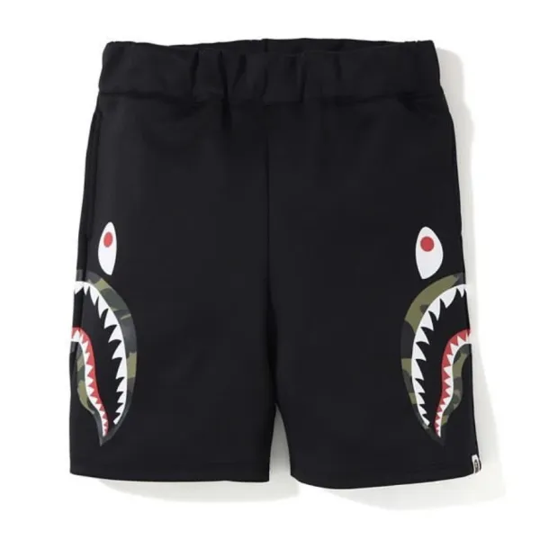 A Bathing Ape Shark Camo Print Black Shorts - 12