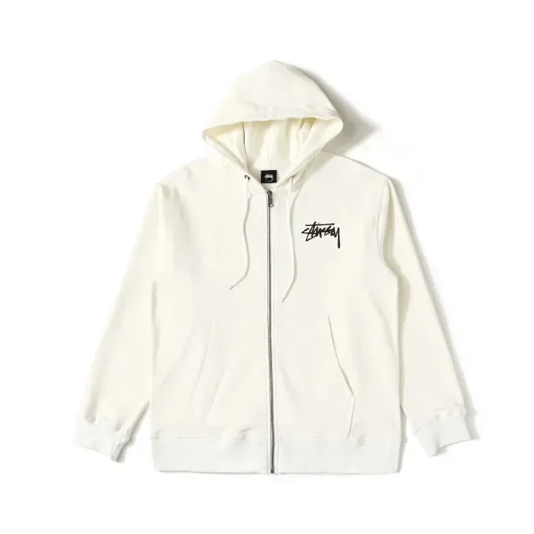 Stussy Flame Logo Zip-Up Hoodie Black and Off-White - 3