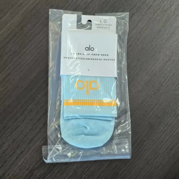 Alo Unisex Half-Crew Sock Sky Blue with Orange Logo - 1