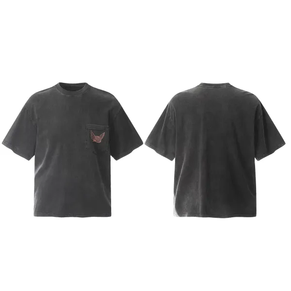 Design Winged Skull Pocket T-Shirt Charcoal Washed - 1