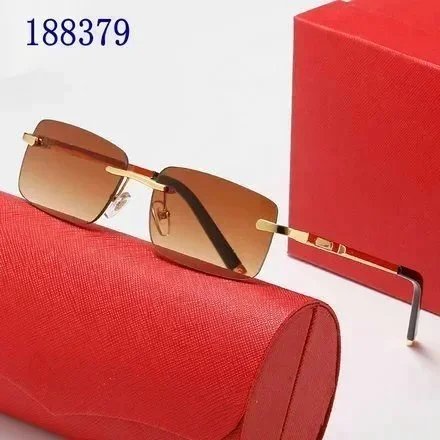 Prada Rimless Rectangular-Frame Metal Sunglasses Gold Brown (188379)