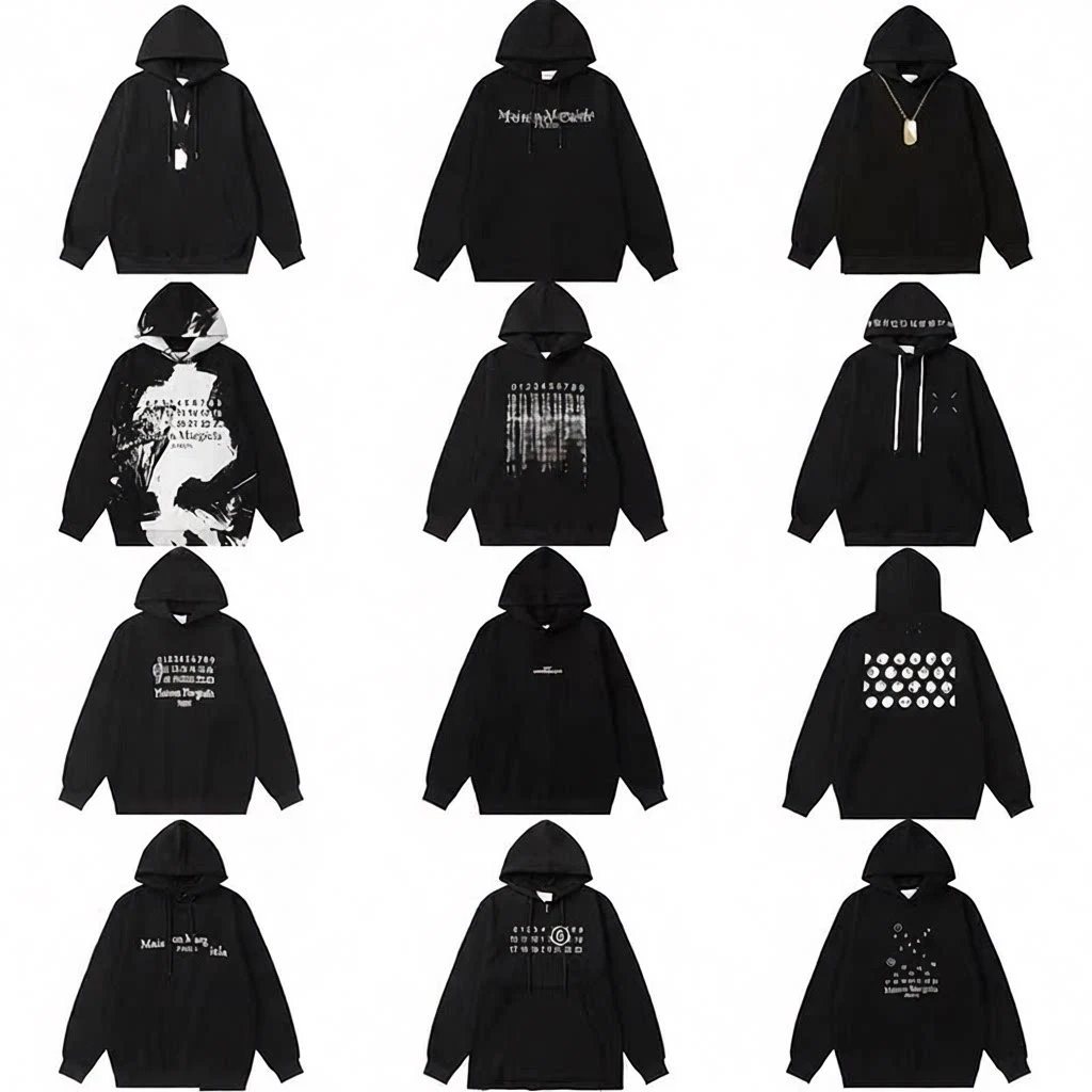 Margiela Calendar Print Letter Embroidery Splash Ink Hoodie Unisex Loose Crewneck Sweatshirt Couple Matching Trendy Streetwear