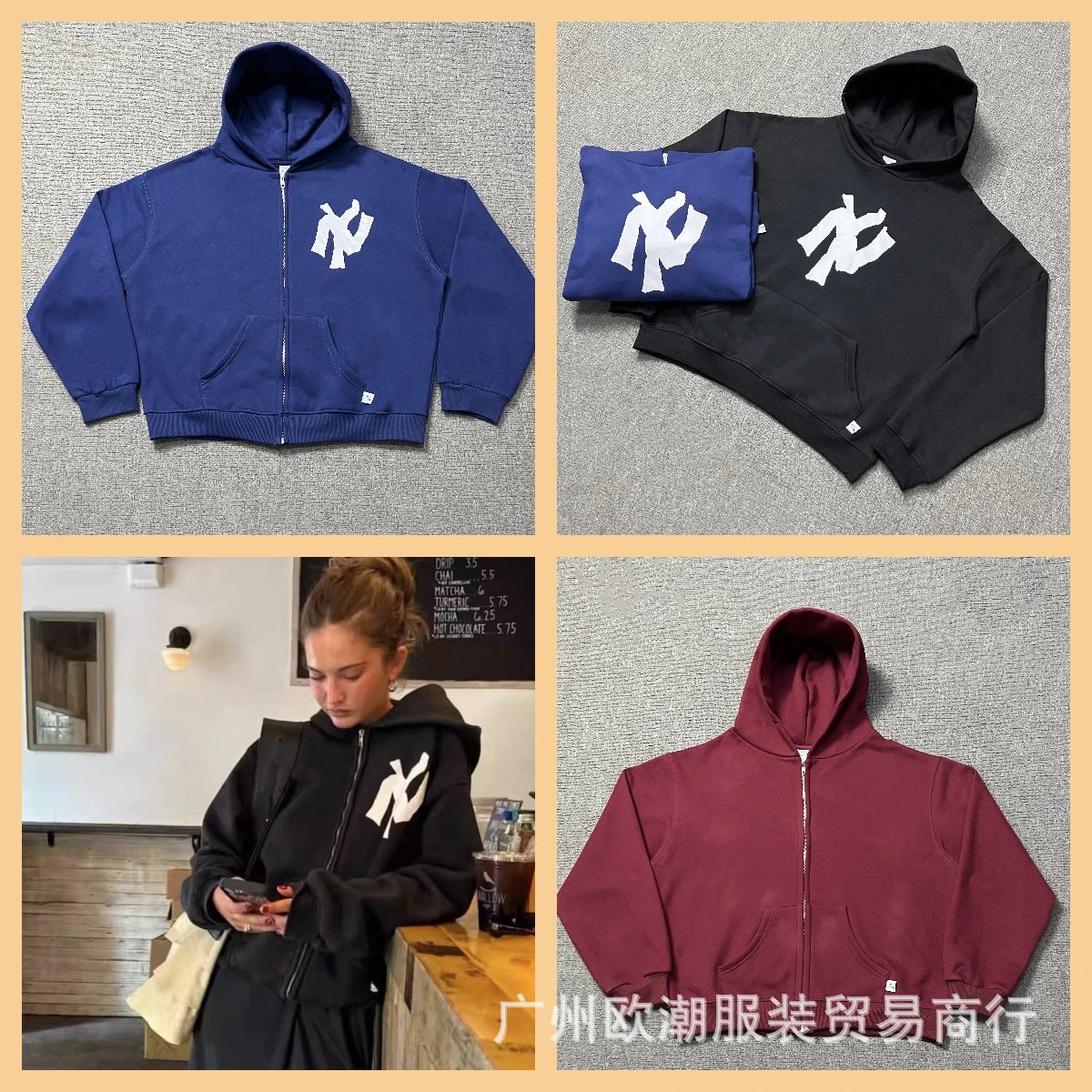 AK Europe and America Cross border Trade 2024 Autumn/Winter Europe and America Cross border Simple Letter Printing with Velvet Hoodie Top Trend
