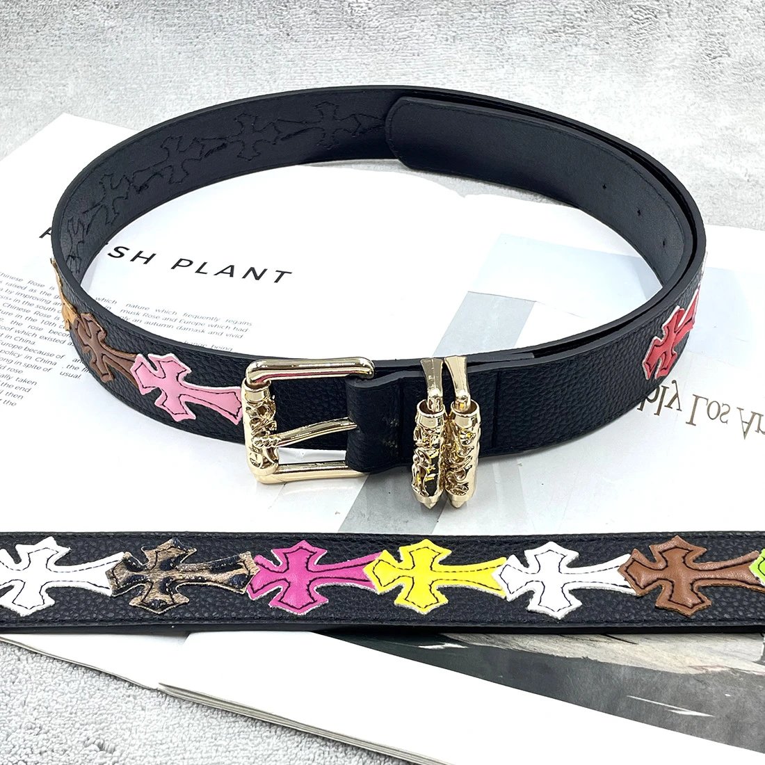 Gold [15 Colorful Crosses - Thickened Roller] Chrome Hearts CH Sword Heart Belt