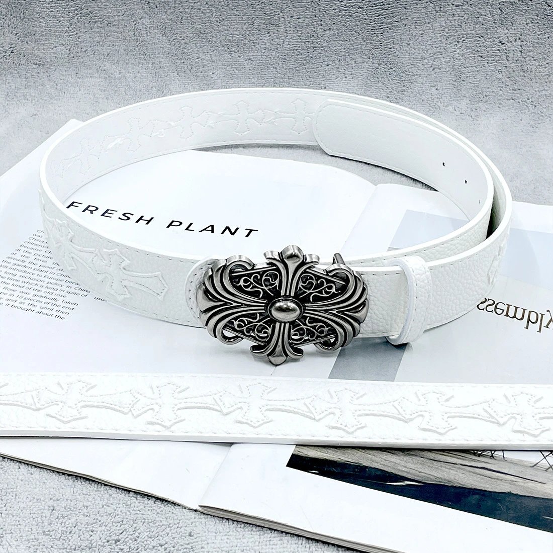 [15 White Crosses on White Background, Square Cross] Belt