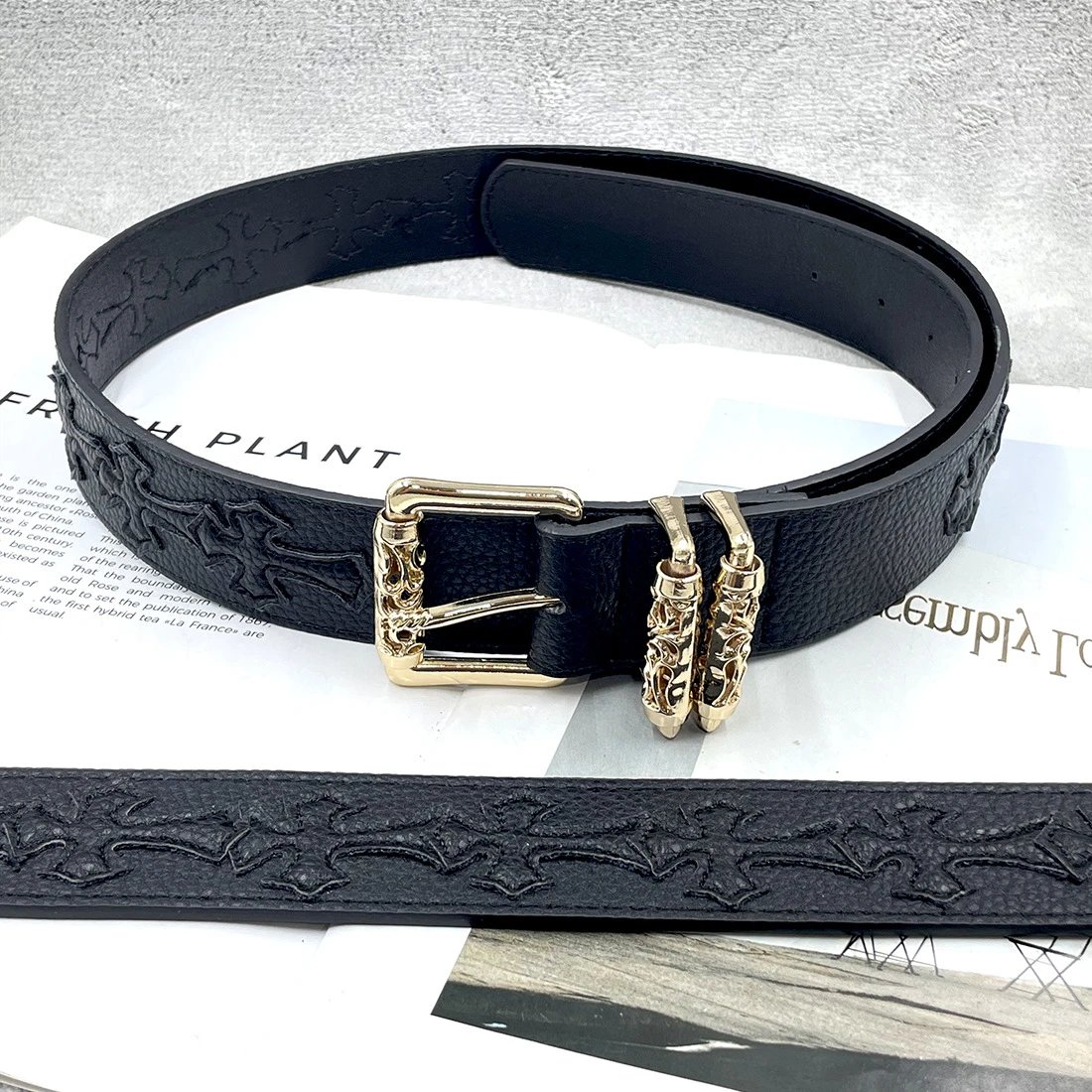 Gold [15 Black Crosses - Thickened Roller] Chrome Hearts CH Sword Heart Belt