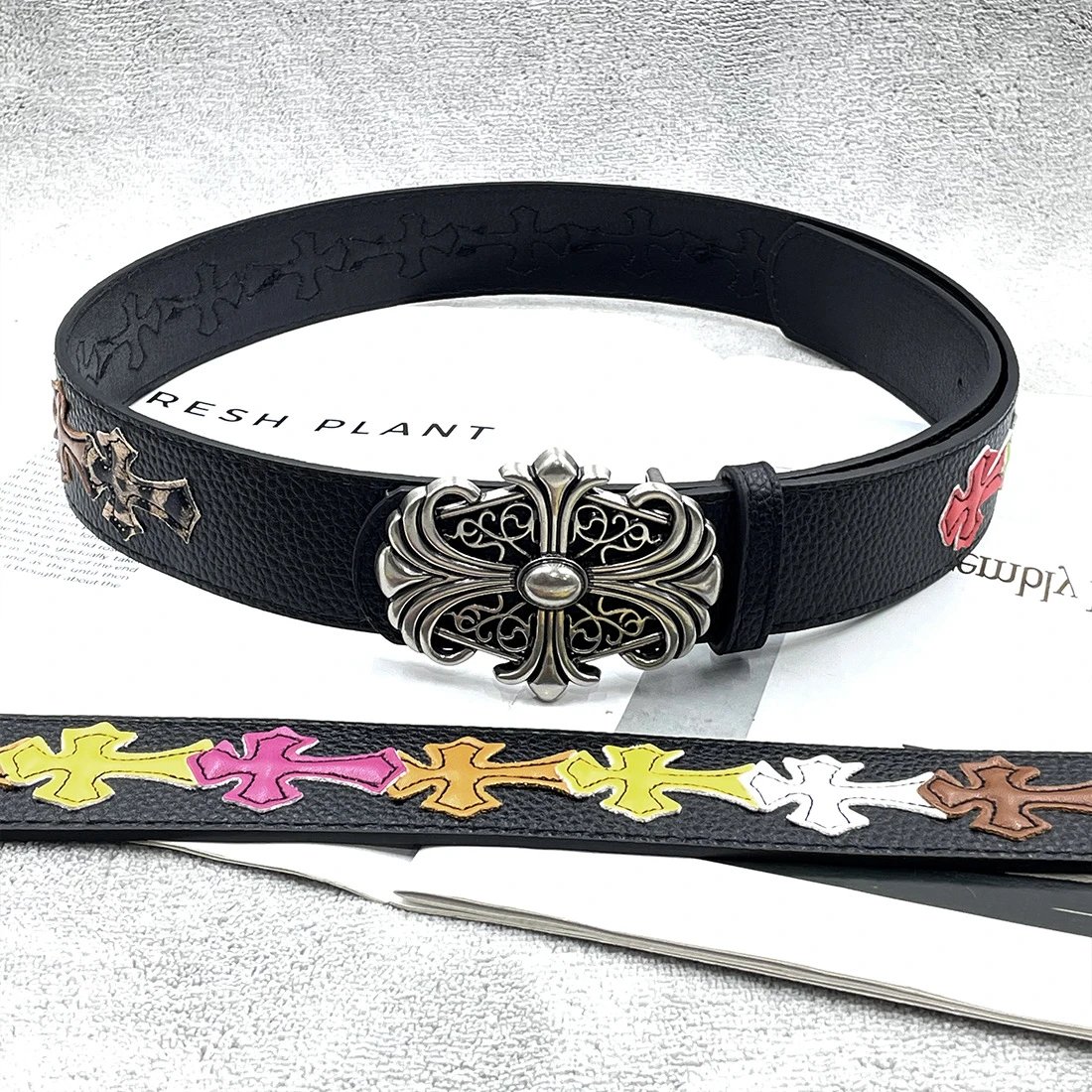 [15 Colorful Crosses - Thickened Square Cross] Chrome Hearts CH Sword Heart Belt