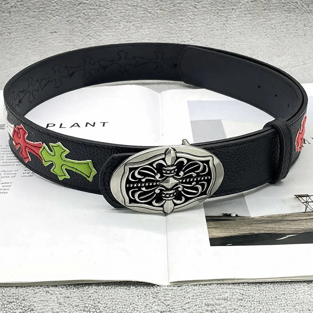 [15 Colorful Crosses - Thickened Water Ripple Cross] Chrome Hearts CH Sword Heart Belt