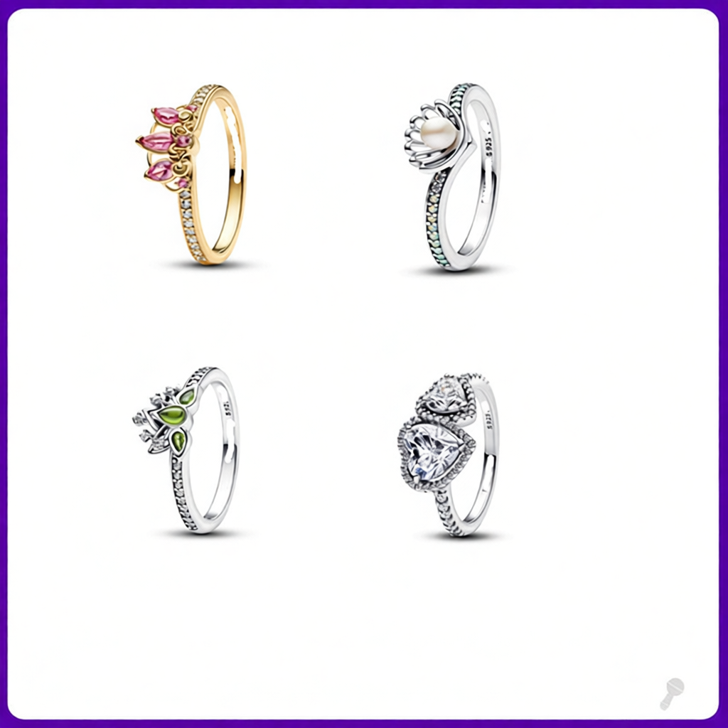 Panjia White Copper Plated Silver Double Heart Bow Gold Crown Teardrop Couple Rings Matching Ring Set Gift for Girlfriend