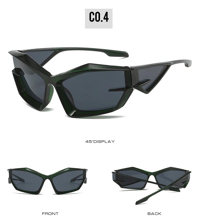 Unbranded Geometric Acetate Sunglasses Dark Green Grey (C0.4)