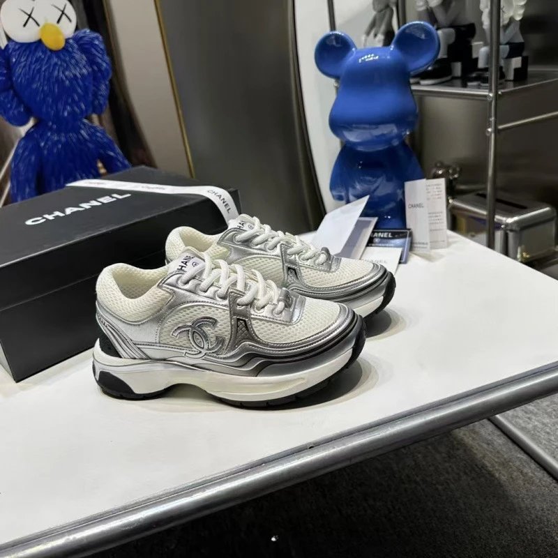 Chanel Runway Sneakers Silver and White Chunky Sneakers