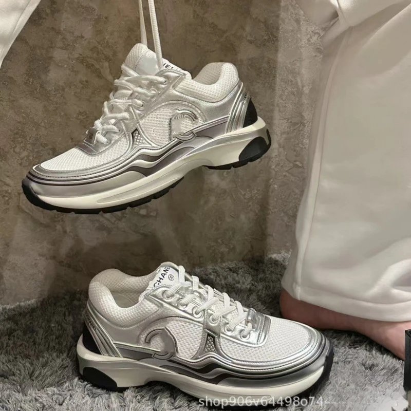 2026 New Style Mesh Small Chanel Style Silver Corner King Sneakers Women's All-match Low-top Casual Shoes Thick Sole Torre Shoes Women- AGT Channel - 132068
