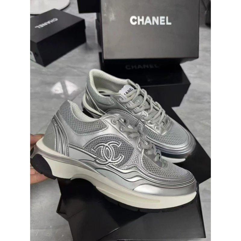Chanel Runway Sneakers Silver Metallic Mesh Sneakers Chunky Sneakers