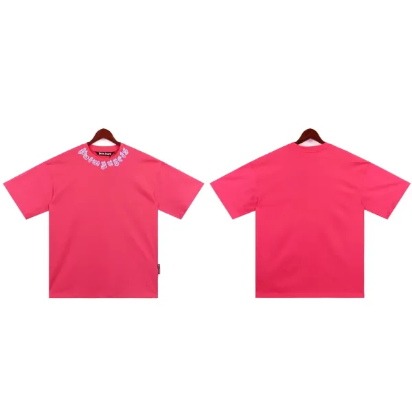 Palm Angels Embroidered Collar T-Shirt Pink - 1