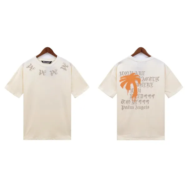 Palm Angels Palm Tree Graphic Beige T-Shirt - 1