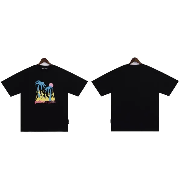 Palm Angels Palm Trees Flame Graphic Black T-Shirt - 1