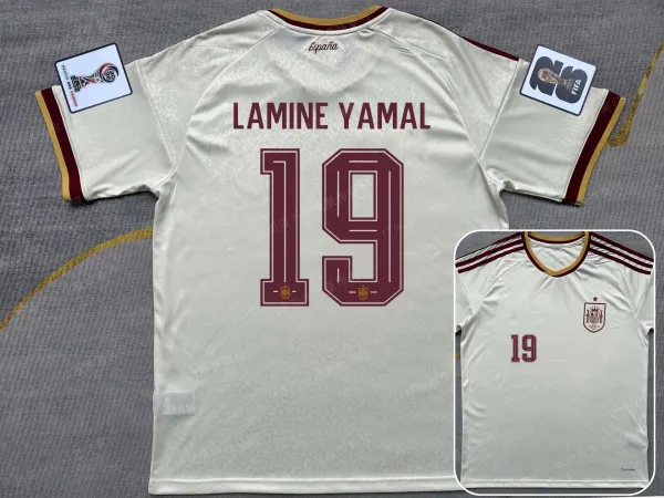 Spain National Team 2026 World Cup Qualifier Away Jersey Lamine Yamal #19 Burgundy-Beige Jersey - 1