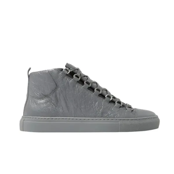 Balenciaga Triple S Mid Gray Crinkled Leather Sneakers - 1