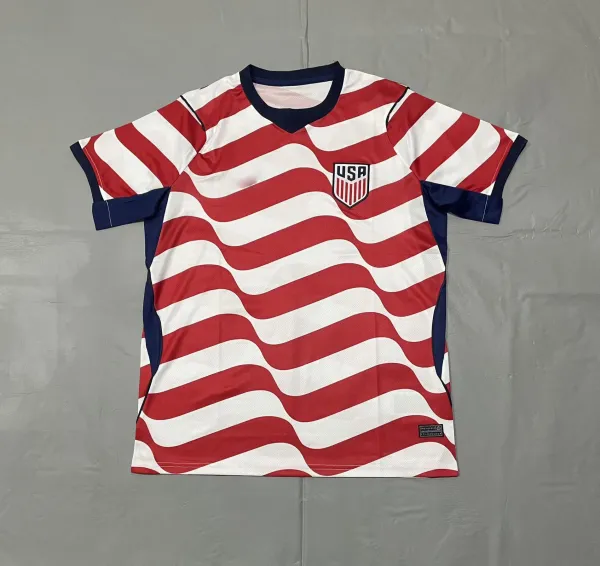 USA National Team 2023 Away Jersey Red White Wavy Stripe Jersey - 1