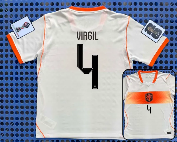 Netherlands National Team 2016 Away Jersey Virgil #4 White/Orange Jersey - 1