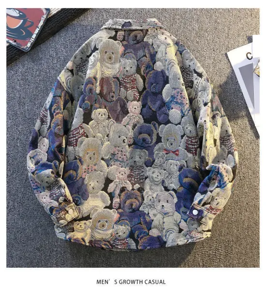 Unbranded Teddy Bear Print Denim Jacket Multicolor Outerwear - 14