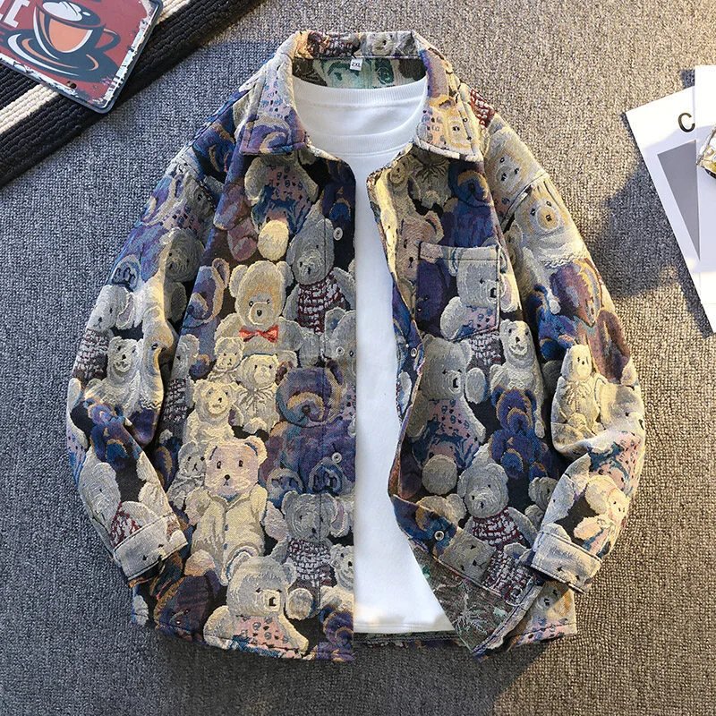 Unbranded Teddy Bear Print Denim Jacket Multicolor Outerwear