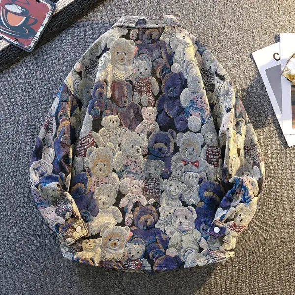 Unbranded Teddy Bear Print Denim Jacket Multicolor Outerwear - 4