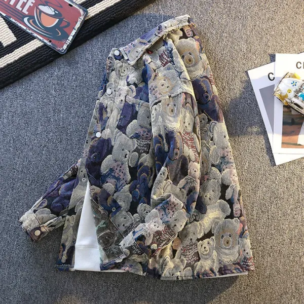 Unbranded Teddy Bear Print Denim Jacket Multicolor Outerwear - 3