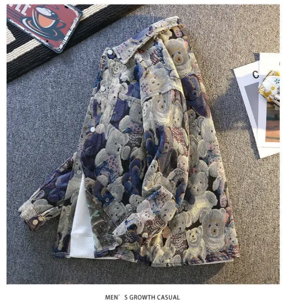 Unbranded Teddy Bear Print Denim Jacket Multicolor Outerwear - 13