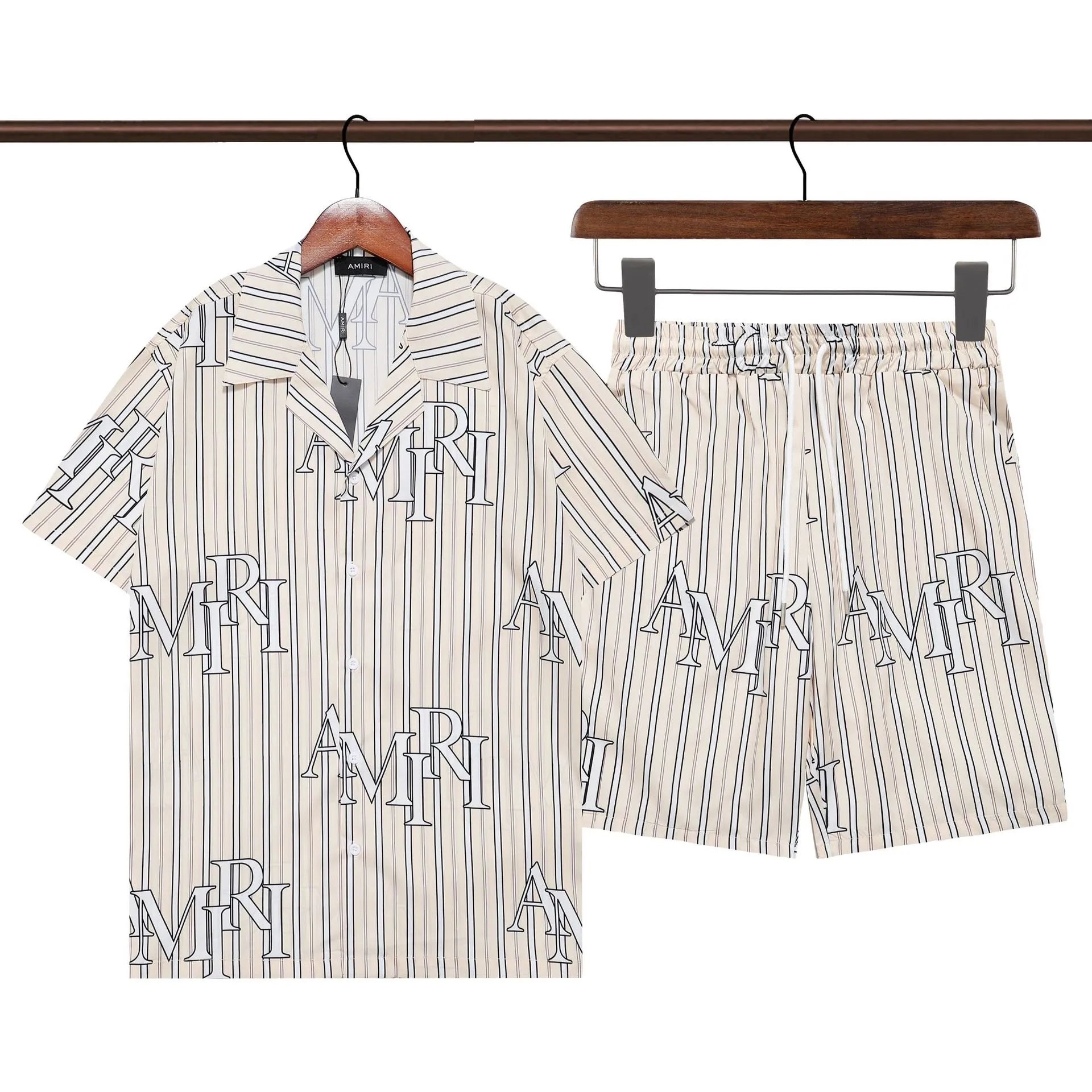 Amiri Stripe Monogram Silk Shirt and Shorts Set