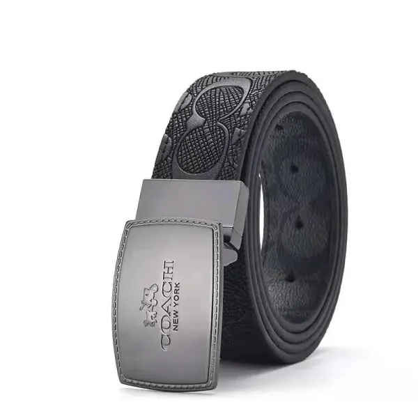 Coach Signature Embossed Leather Belt in Black with Gunmetal Buckle - 1