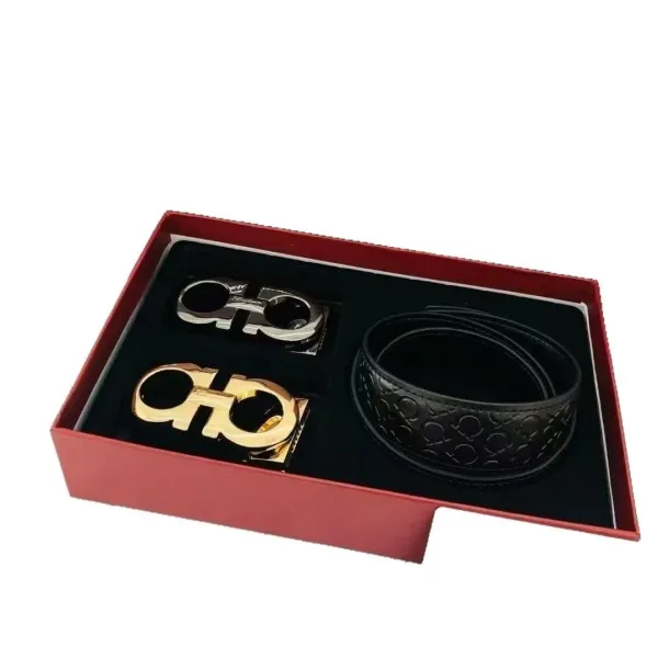 Salvatore Ferragamo Gancini Double Gancini Belt Set Black Leather - 1