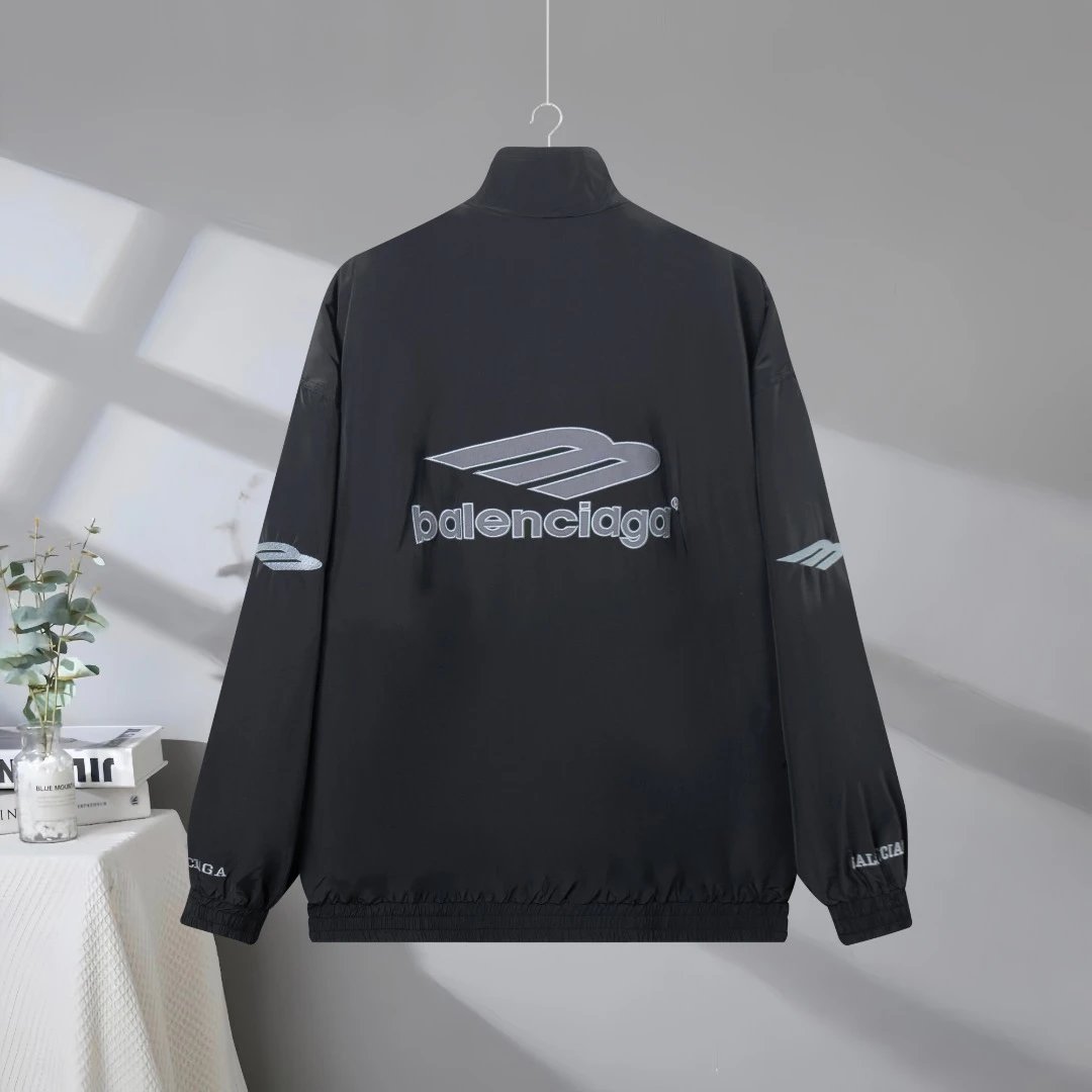 Balenciaga Men Black Logo Windbreaker Jacket