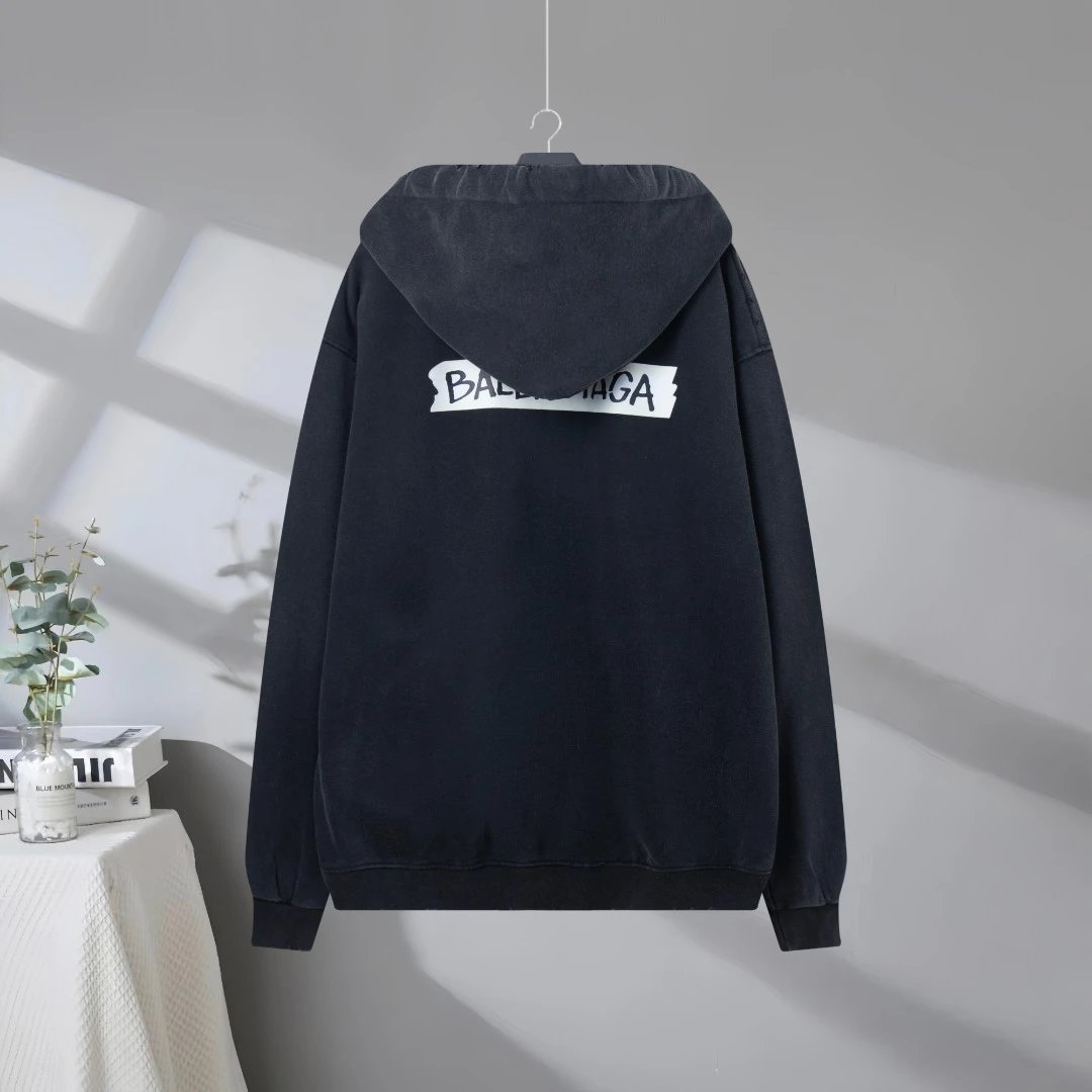 Balenciaga Black Zip Up Oversized Hoodie
