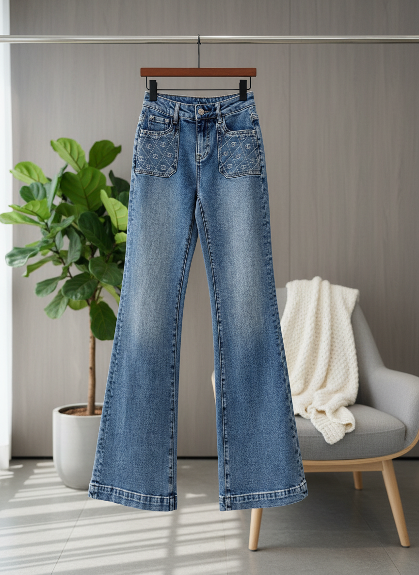 CHANEL High Waist Flare Vintage Denim Pants