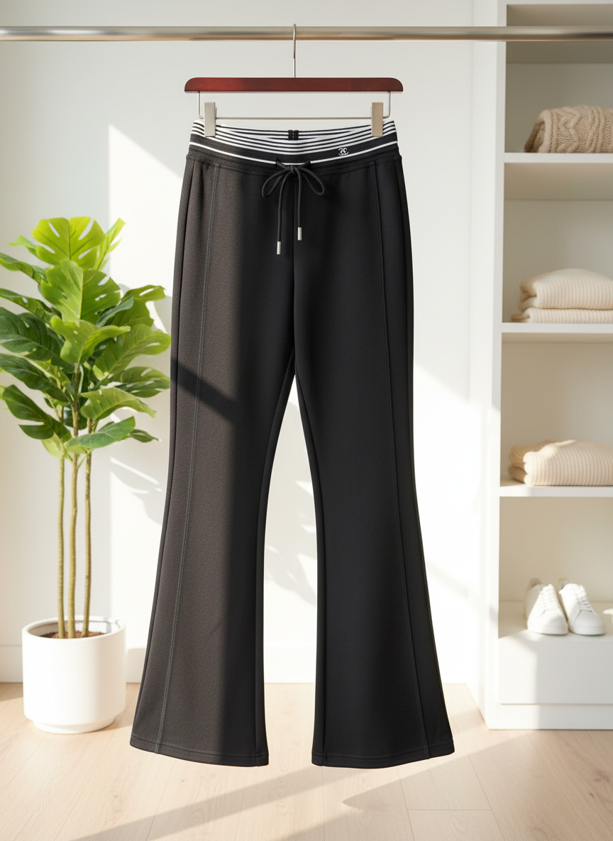 CHANEL Black Wide-Leg Women’s Pants with Drawstring Waist