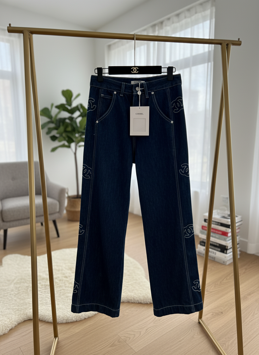 CHANEL Women Denim Wide Leg Jeans Casual Luxury Pants